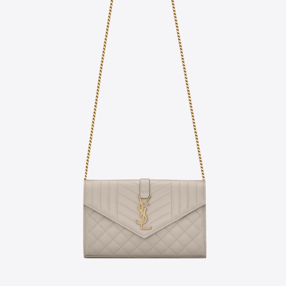YSL MONOGRAM CHAIN WALLET IN MIX MATELASSÉ GRAIN DE POUDRE EMBOSSED LEATHER
